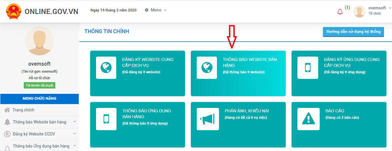 Hướng dẫn cách gửi thông báo  website với Bộ Công Thương thành công