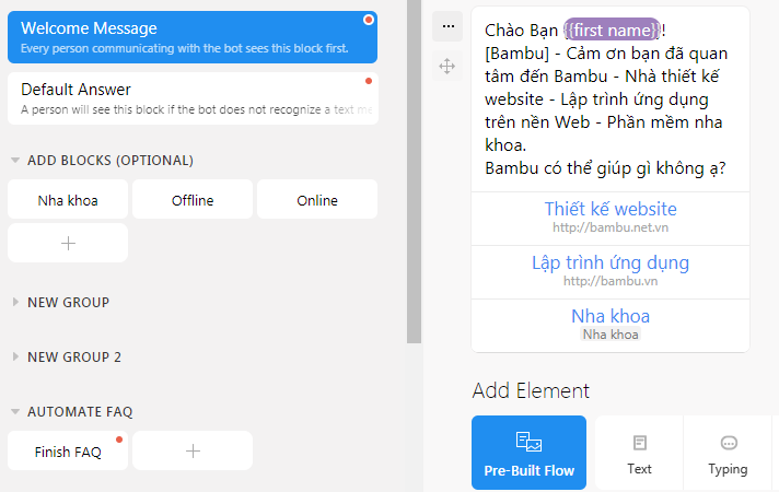 Tạo Chatbot với Chatfuel miễn phí trên Facebook Messenger và Website