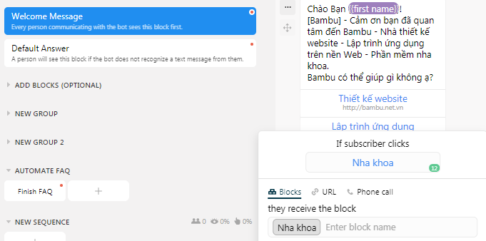 Tạo Chatbot với Chatfuel miễn phí trên Facebook Messenger và Website