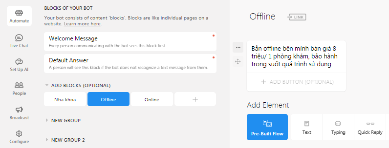 Tạo Chatbot với Chatfuel miễn phí trên Facebook Messenger và Website