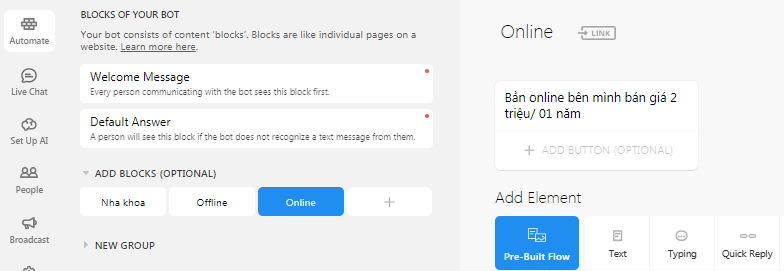 Tạo Chatbot với Chatfuel miễn phí trên Facebook Messenger và Website