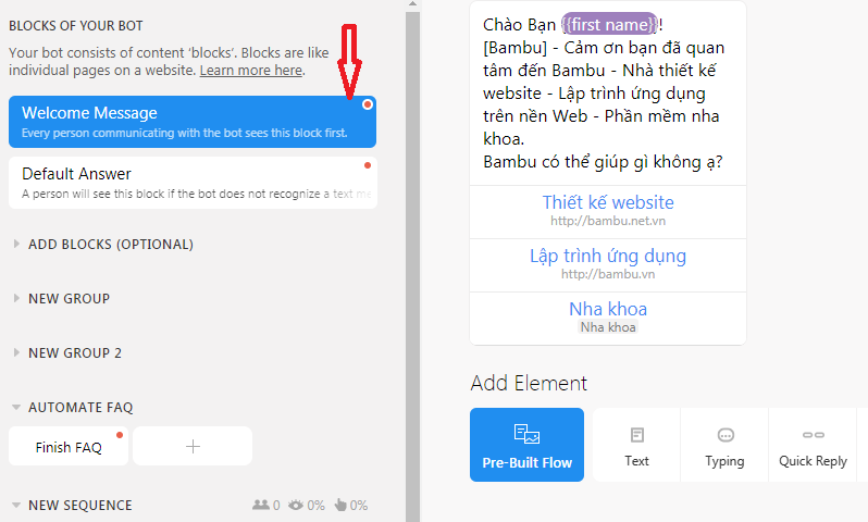 Tạo Chatbot với Chatfuel miễn phí trên Facebook Messenger và Website
